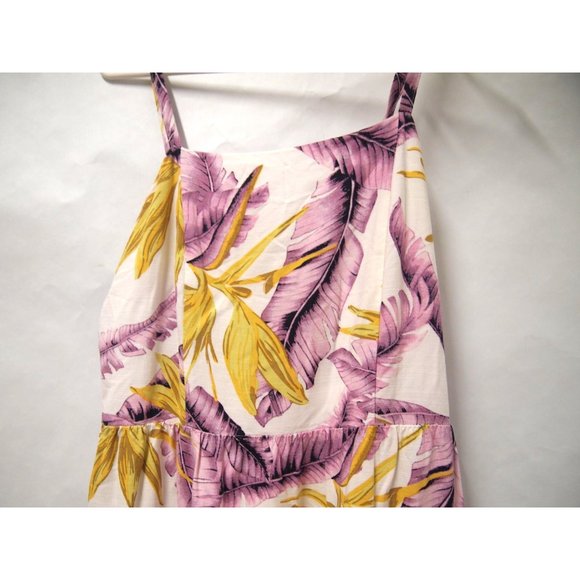 Loft Womens Paradise Tiered Mini Dress 6 Hawaiian Purple Palm Leaves Tent - Picture 4 of 9